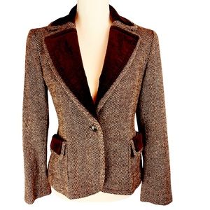 Talbots Brown Herringbone Blazer with Velvet Accents